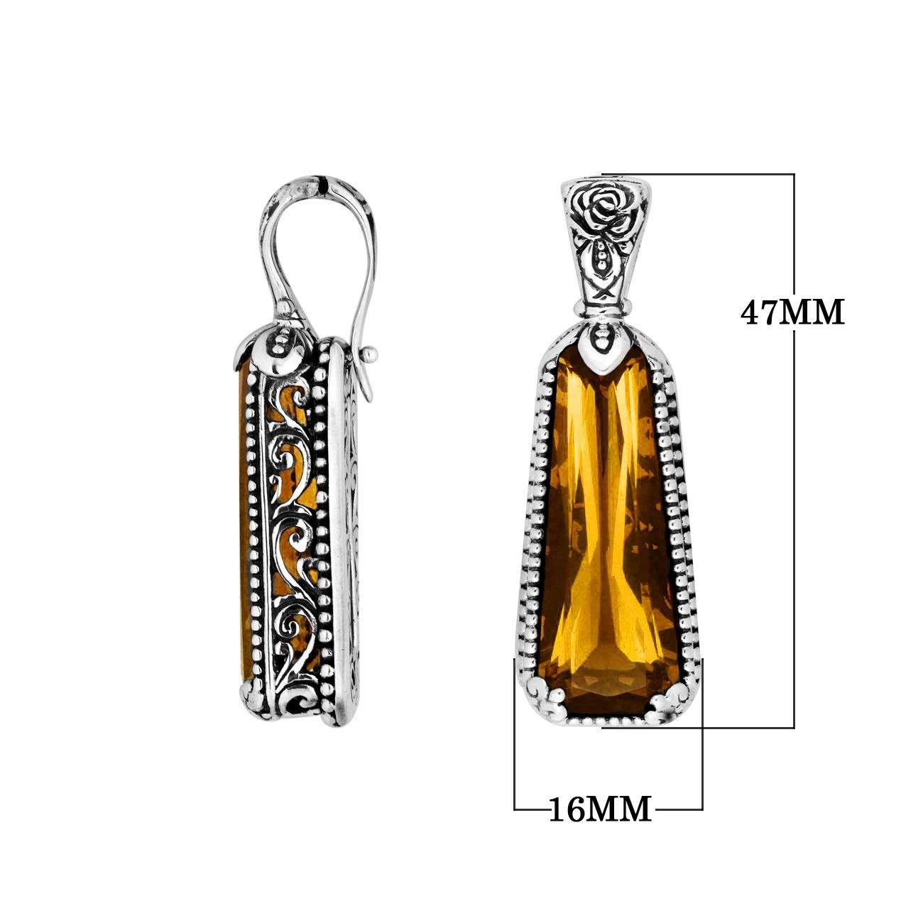 Citrine Quartz 925 Silver Tapered Pendant With Floral Bali Carving For Wholesale Jewelry Orders