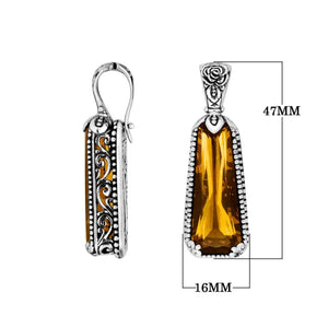 Citrine Quartz 925 Silver Tapered Pendant With Floral Bali Carving For Wholesale Jewelry Orders