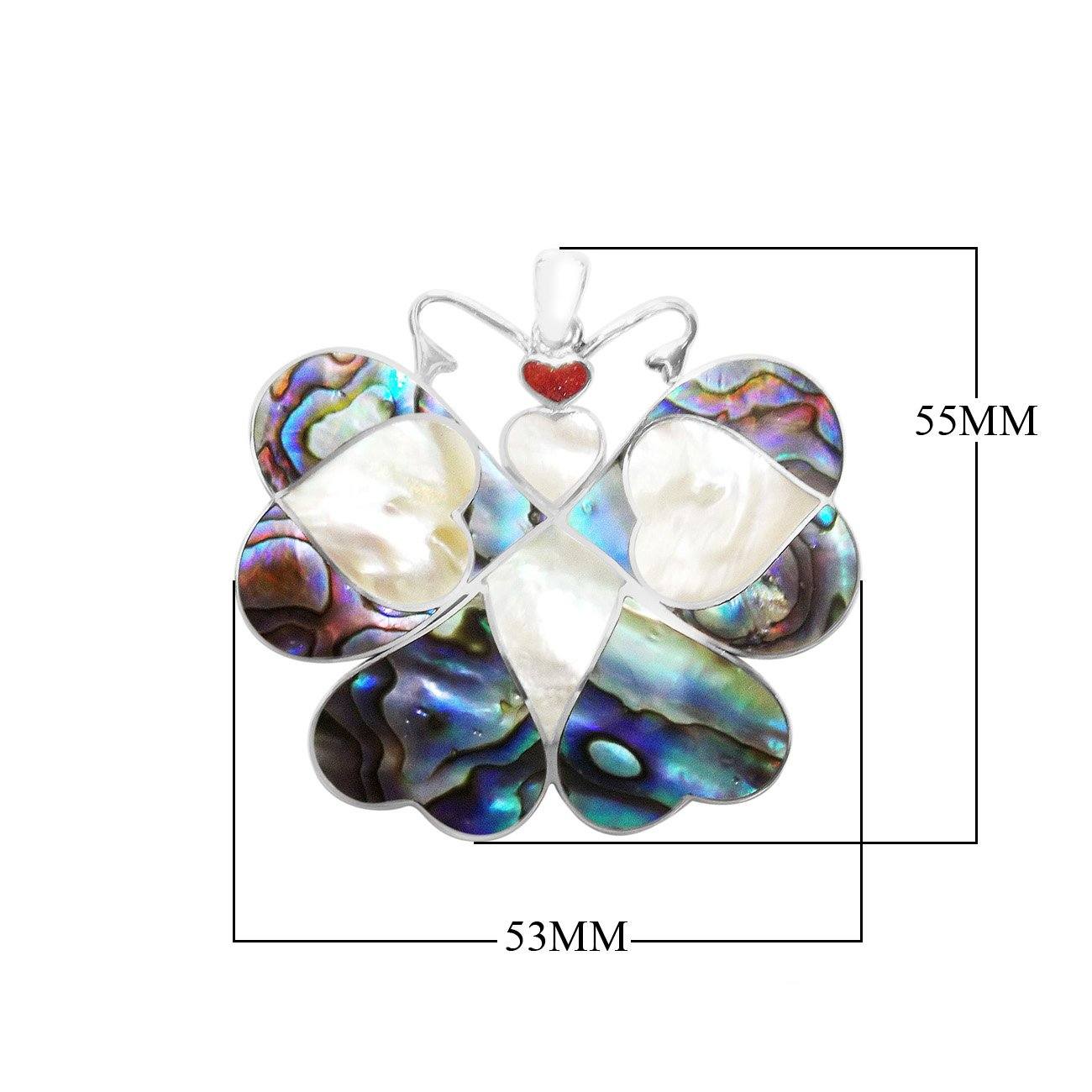 Abalone Shell, Coral, And Mother Of Pearl 925 Silver Butterfly Pendant For Wholesale