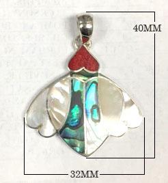 Abalone Shell, Coral, And Mother Of Pearl 925 Silver Heart Wing Pendant For Wholesale