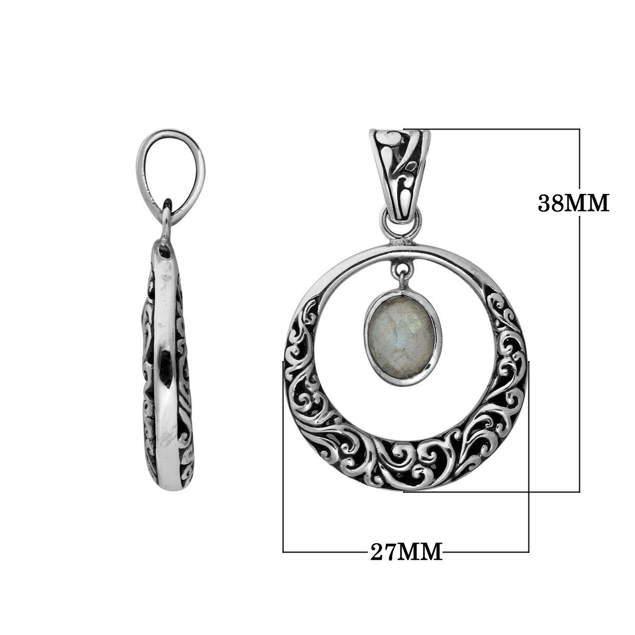 925 Sterling Silver Labradorite Filigree Circle Pendant For Wholesale