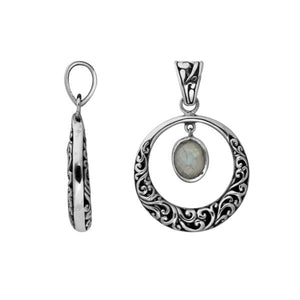 925 Sterling Silver Labradorite Filigree Circle Pendant For Wholesale