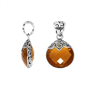 925 Sterling Silver Citrine Quartz Round Filigree Pendant For Wholesale