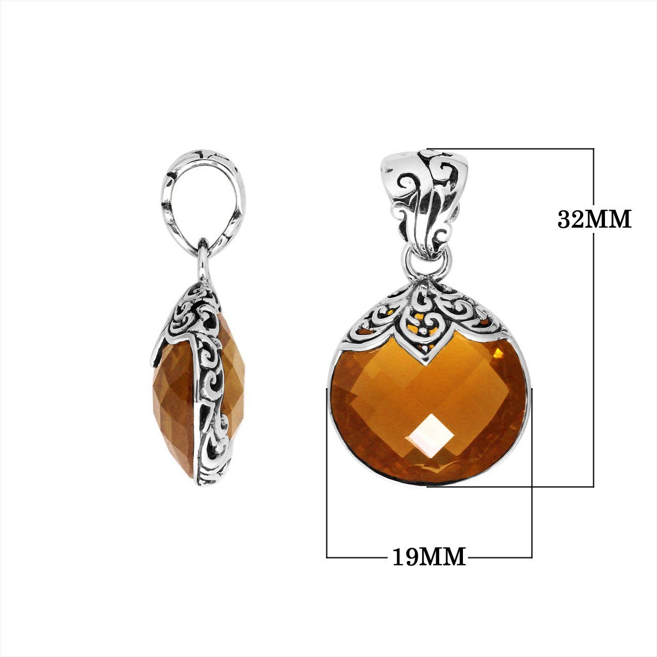925 Sterling Silver Citrine Quartz Round Filigree Pendant For Wholesale