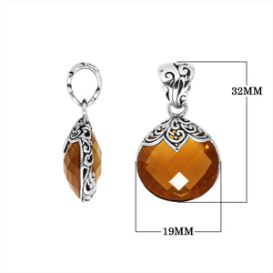 925 Sterling Silver Citrine Quartz Round Filigree Pendant For Wholesale