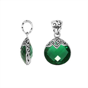 925 Sterling Silver Green Quartz Round Filigree Pendant For Wholesale