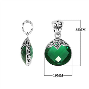 925 Sterling Silver Green Quartz Round Filigree Pendant For Wholesale