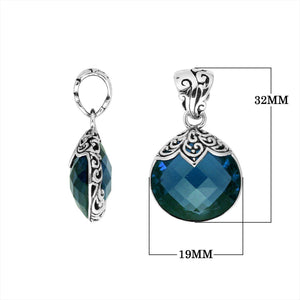 925 Silver London Blue Topaz Quartz Round Filigree Pendant Wholesale – Handcrafted Bali Jewelry