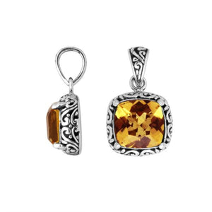 925 Sterling Silver Citrine Quartz Cushion Shape Filigree Pendant For Wholesale