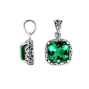 925 Sterling Silver Green Quartz Cushion Shape Filigree Pendant For Wholesale