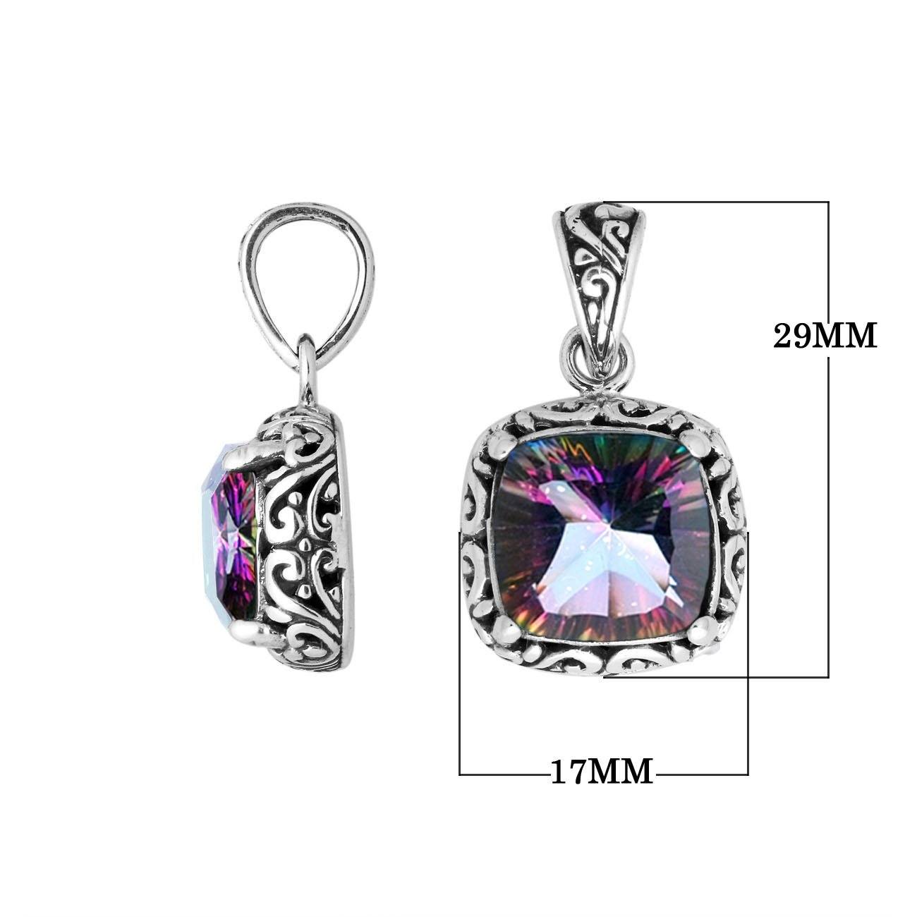925 Sterling Silver Mystic Quartz Cushion Shape Filigree Pendant For Wholesale