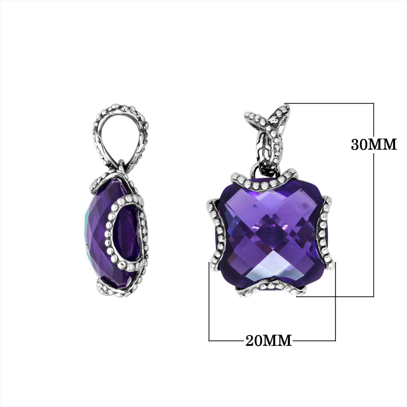 925 Sterling Silver Amethyst Quartz Cross Shape Beaded Edge Pendant For Wholesale
