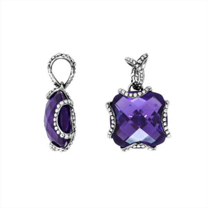 925 Sterling Silver Amethyst Quartz Cross Shape Beaded Edge Pendant For Wholesale