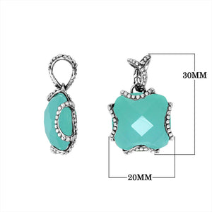 925 Sterling Silver Green Chalcedony Quartz Cross Shape Beaded Edge Pendant For Wholesale