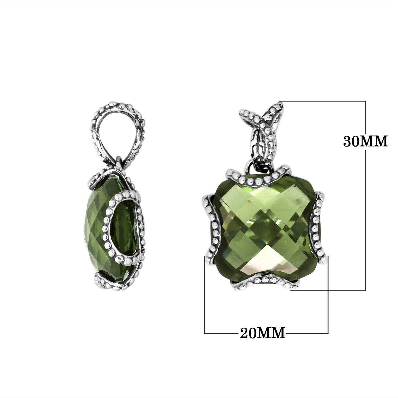 925 Sterling Silver Green Amethyst Quartz Cross Shape Beaded Edge Pendant For Wholesale