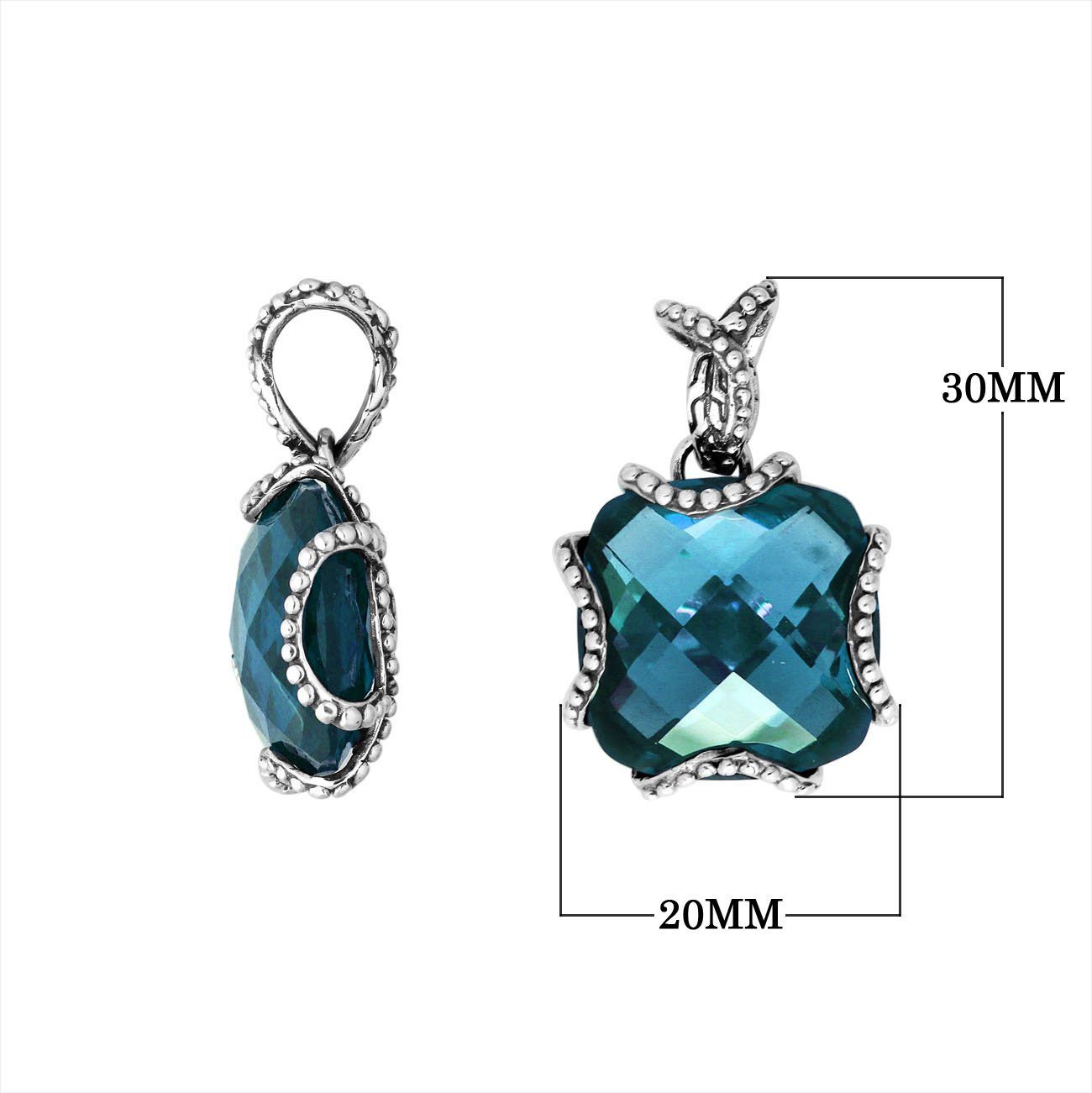 925 Sterling Silver London Blue Topaz Quartz Cross Shape Beaded Edge Pendant For Wholesale