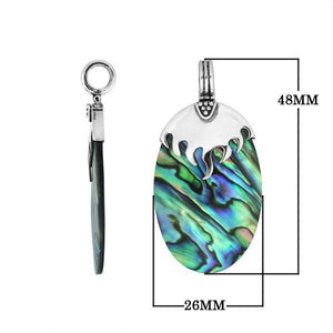 925 Sterling Silver Abalone Shell Oval Shape Flame Top Pendant For Wholesale