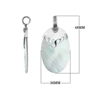 925 Sterling Silver Mother Of Pearl Oval Shape Flame Top Pendant For Wholesale