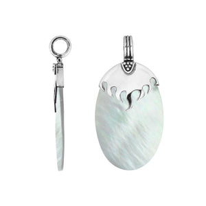 925 Sterling Silver Mother Of Pearl Oval Shape Flame Top Pendant For Wholesale