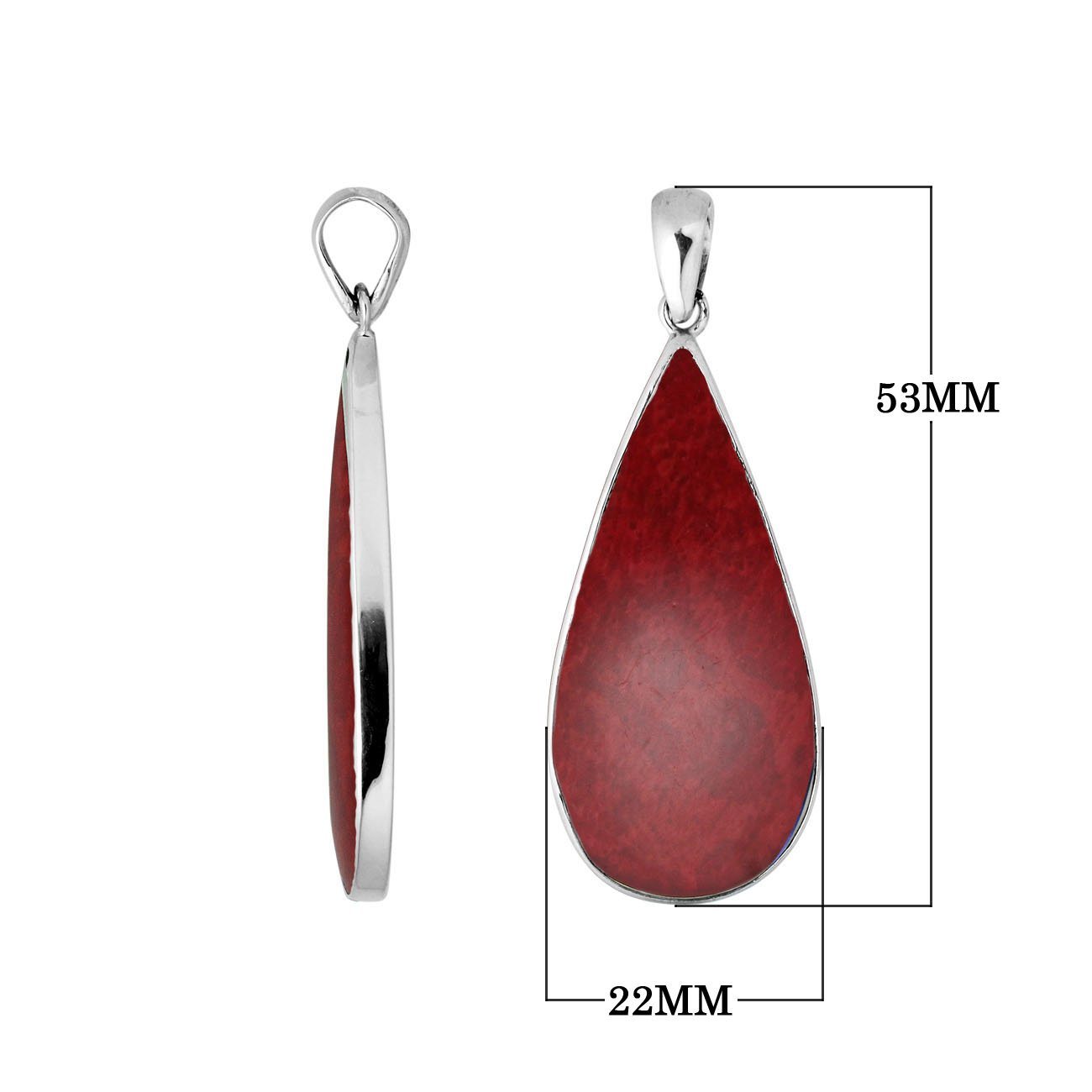 925 Silver Teardrop Pendant With Red Coral For Wholesale Jewelry Collection