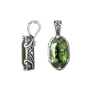 Sterling Silver Balinese Engraved Pendant With Green Amethyst Quartz – Oval Cut Artisan Jewelry