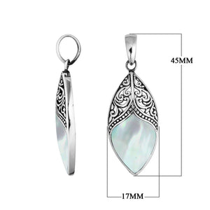 Handcrafted Mother Of Pearl Marquise Pendant With Silver Overlay Detailing