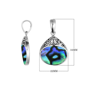 Handcrafted 925 Sterling Silver Teardrop Pendant With Abalone Shell Detailing