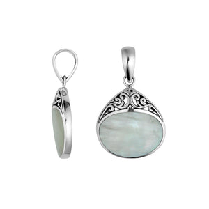 Handcrafted 925 Sterling Silver Teardrop Pendant With Mother Of Pearl Detailing