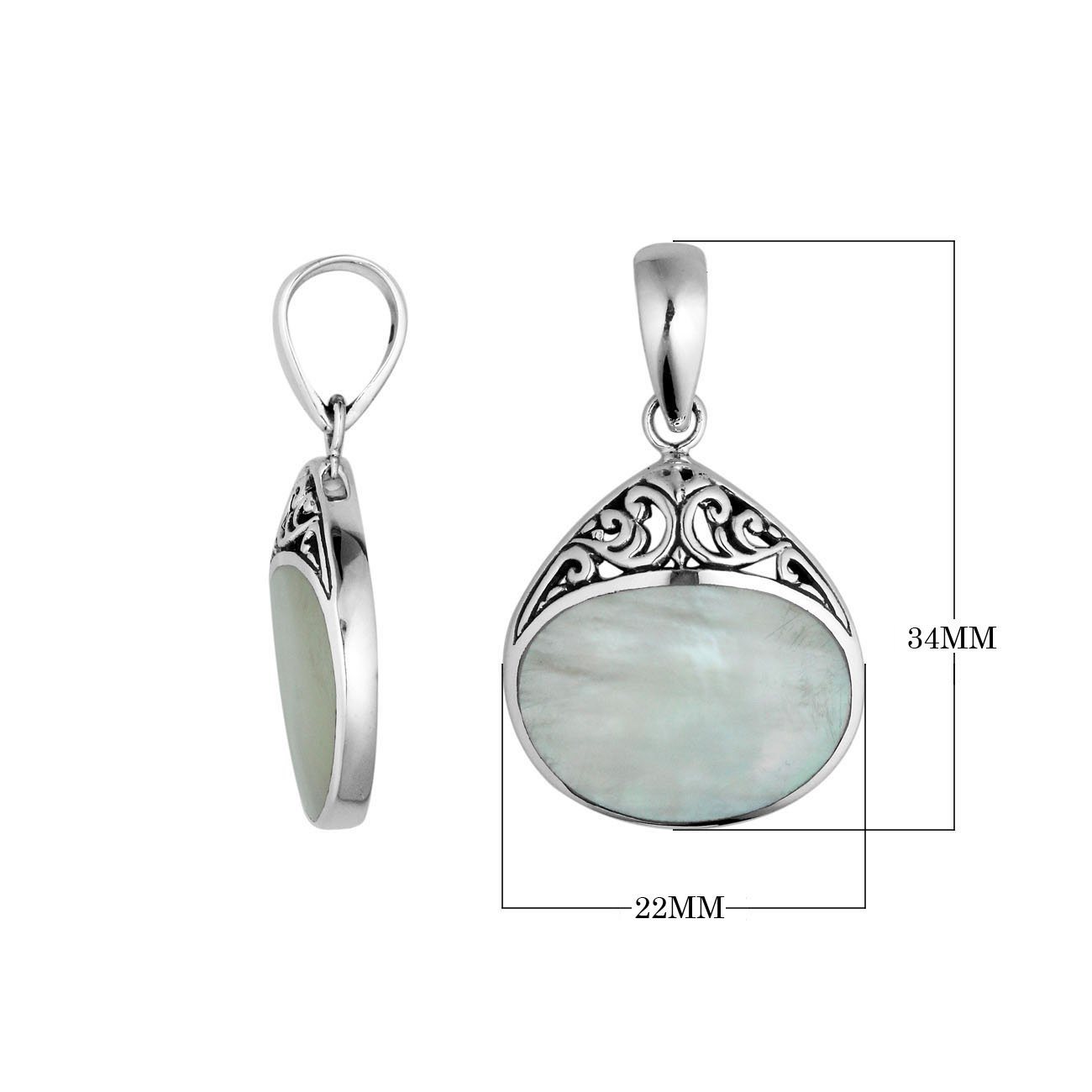 Handcrafted 925 Sterling Silver Teardrop Pendant With Mother Of Pearl Detailing