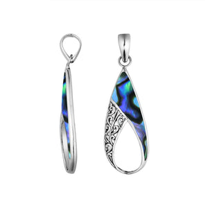 Handcrafted 925 Sterling Silver Open Teardrop Pendant With Abalone Shell Detailing