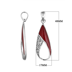 Handcrafted 925 Sterling Silver Open Teardrop Pendant With Red Coral Inlay