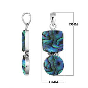 925 sterling silver pendant with abalone shell square and round shapes connected by hinge