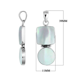 925 sterling silver pendant with mother of pearl in square and round shapes connected by hinge