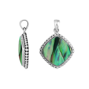 925 sterling silver pendant with abalone shell cushion shape and rope bead border handcrafted in Bali
