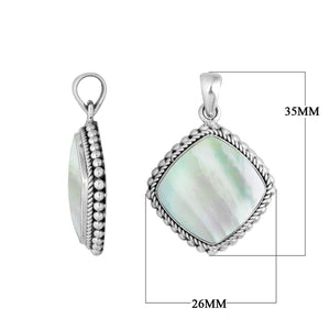 925 sterling silver pendant with mother of pearl cushion shape and rope beaded border handcrafted in Bali
