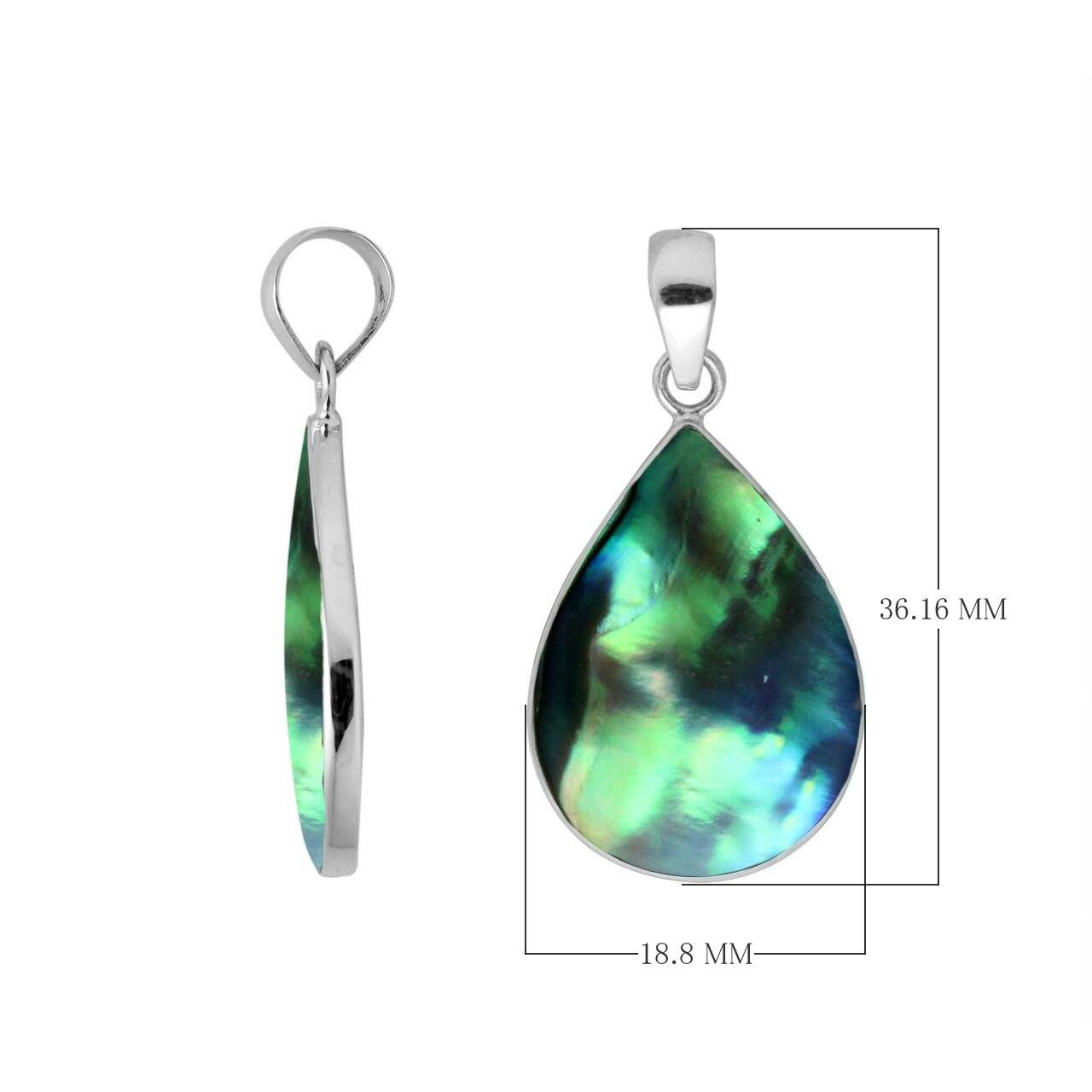 925 sterling silver teardrop pendant with abalone shell and mirror-polished finish handcrafted in Bali