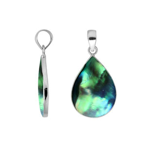925 sterling silver teardrop pendant with abalone shell and mirror-polished finish handcrafted in Bali
