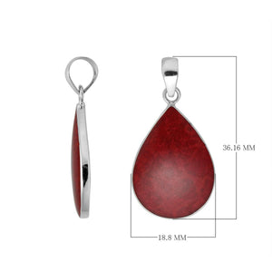 925 sterling silver teardrop pendant with red coral and mirror-polished finish handcrafted in Bali