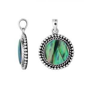 925 sterling silver round pendant with abalone shell and rope beaded border handcrafted in Bali