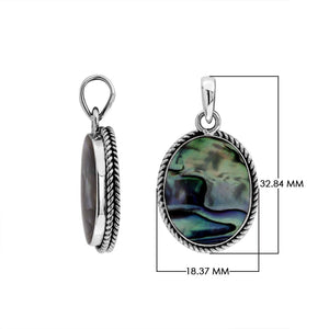 925 sterling silver oval pendant with abalone shell and twisted rope frame handcrafted in Bali
