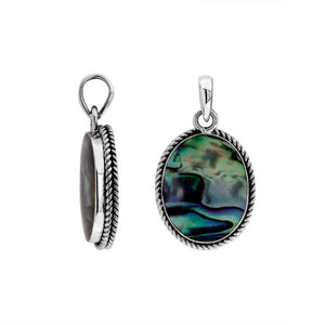 925 sterling silver oval pendant with abalone shell and twisted rope frame handcrafted in Bali
