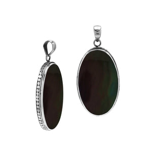 925 sterling silver oval pendant with black shell and hammered silver edge handcrafted in Bali
