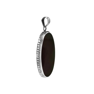 925 sterling silver oval pendant with black shell and hammered silver edge handcrafted in Bali