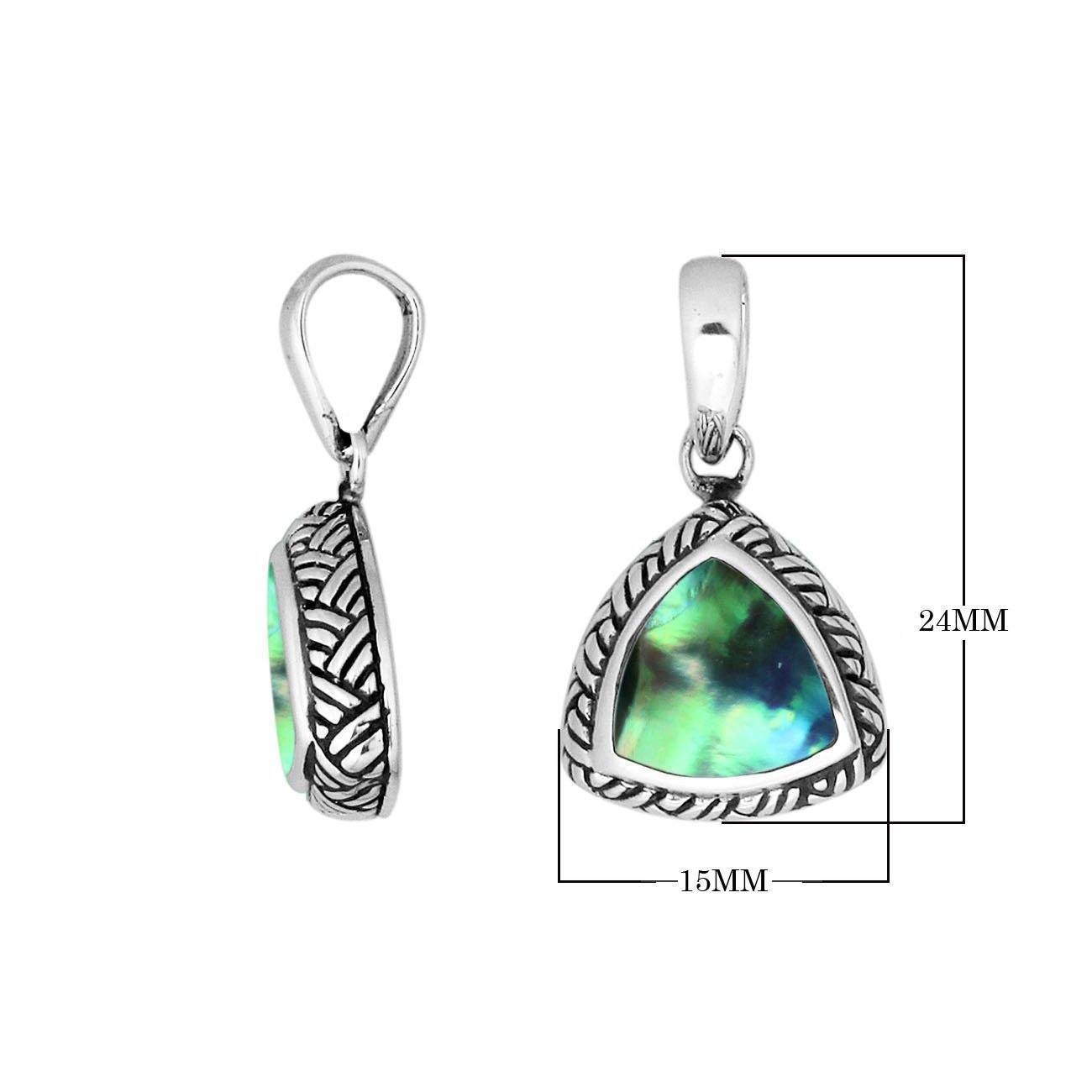 Sterling Silver Triangular Pendant With Polished Abalone Shell Centerpiece