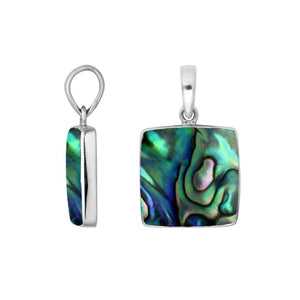 Sterling Silver Square Pendant With Abalone Shell And Polished Frame