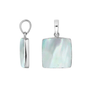 Sterling Silver Square Pendant With Mother Of Pearl And Polished Silver Frame