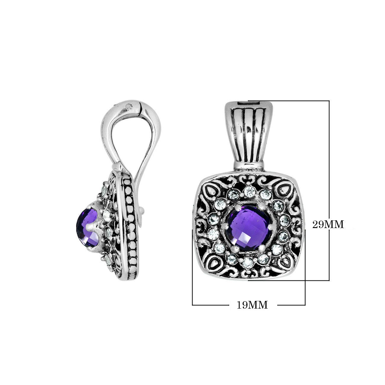 Sterling Silver Square Pendant With Amethyst Quartz And Cubic Zirconia