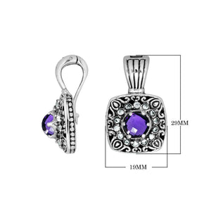 Sterling Silver Square Pendant With Amethyst Quartz And Cubic Zirconia