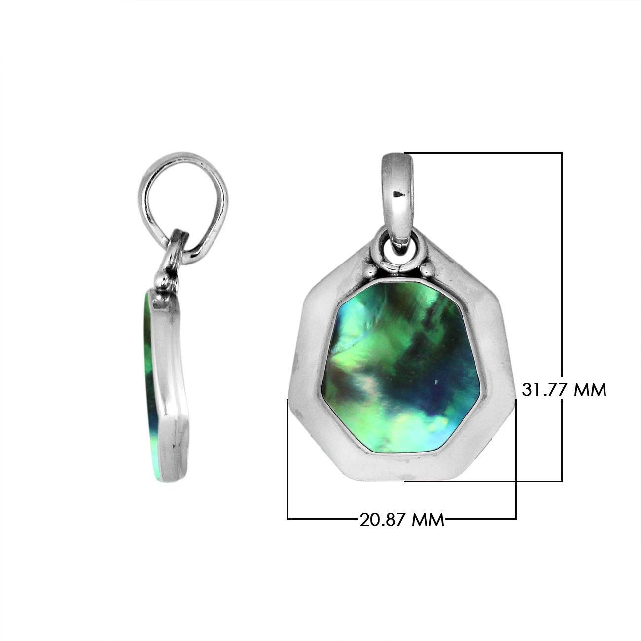 Sterling Silver Octagon Shape Abalone Shell Pendant With Smooth Frame