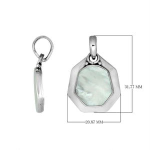 Sterling Silver Octagon Shape Mother Of Pearl Pendant With Smooth Silver Frame
